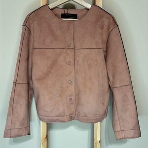 Zara Woman Dusty Rose Snap-Front Suede Jacket